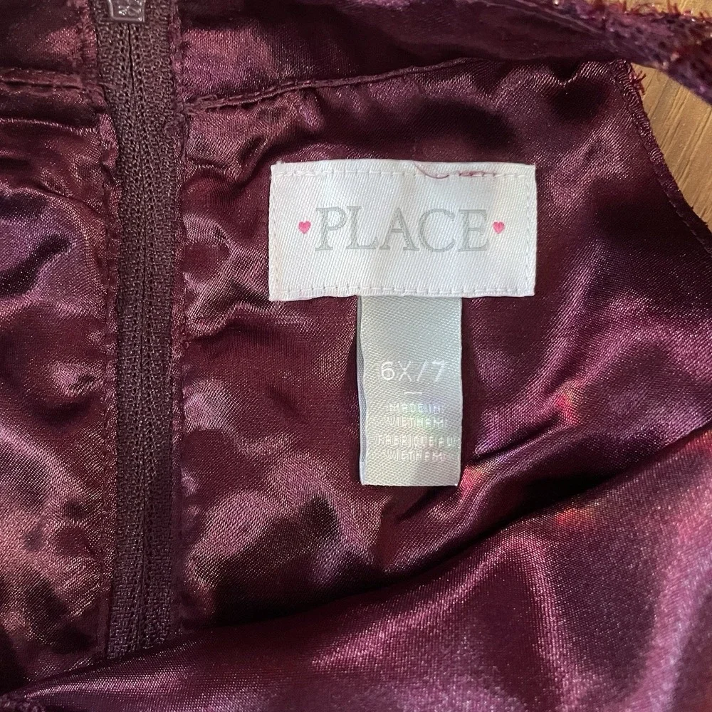 The Children's Place Lace High Neck Dress Girls 6X/7 Burgundy Holiday Sparkle